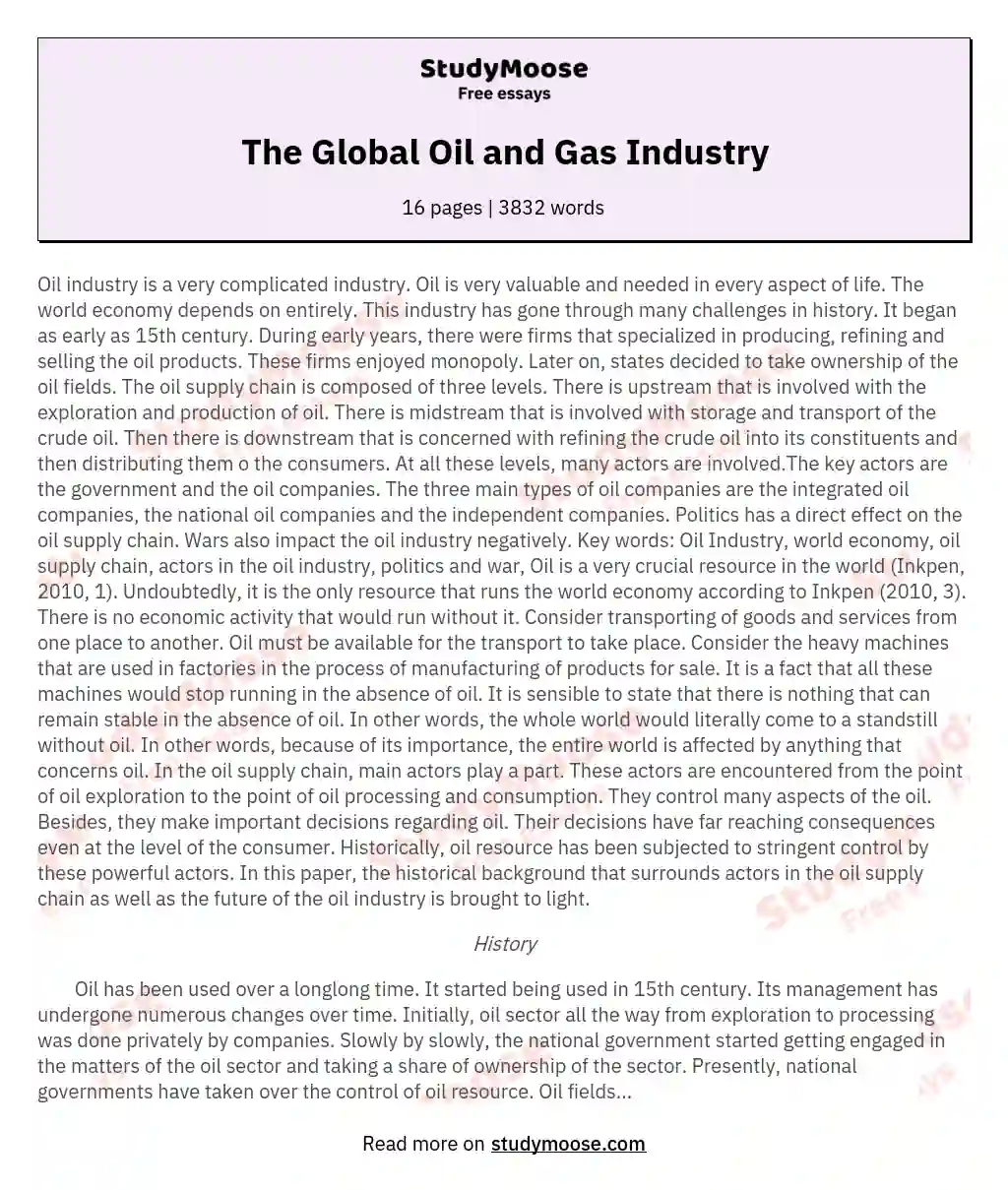 The Global Oil and Gas Industry essay