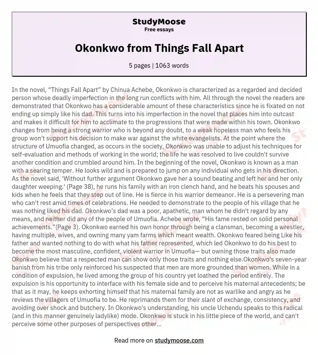 Okonkwo from Things Fall Apart essay