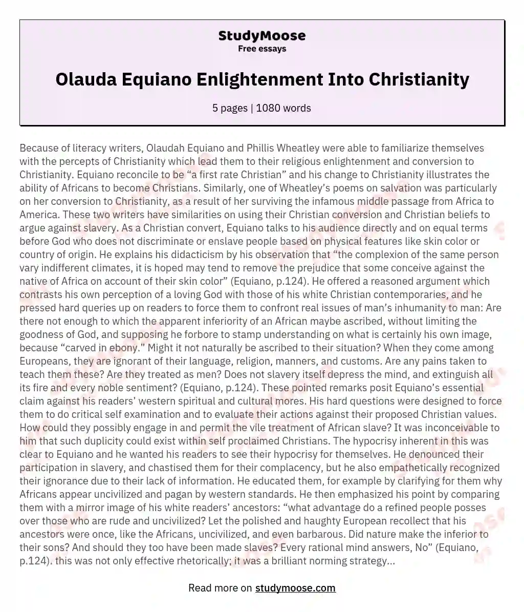 Olauda Equiano Enlightenment Into Christianity essay