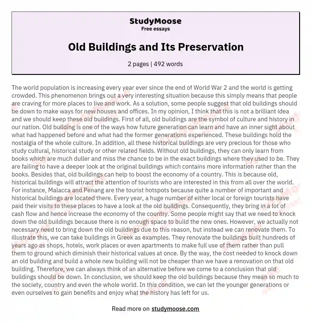 Old Buildings and Its Preservation essay