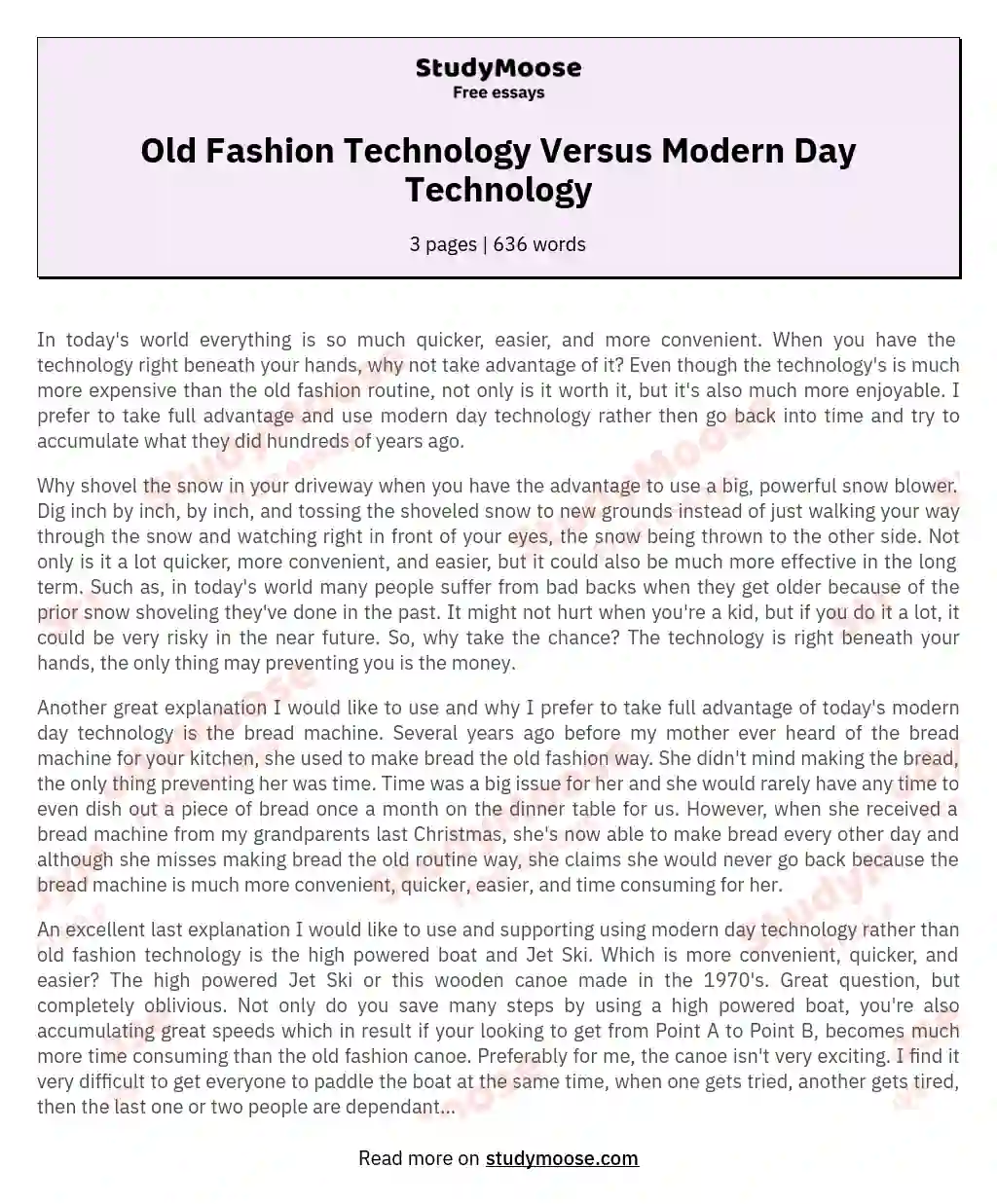 Old Fashion Technology Versus Modern Day Technology essay
