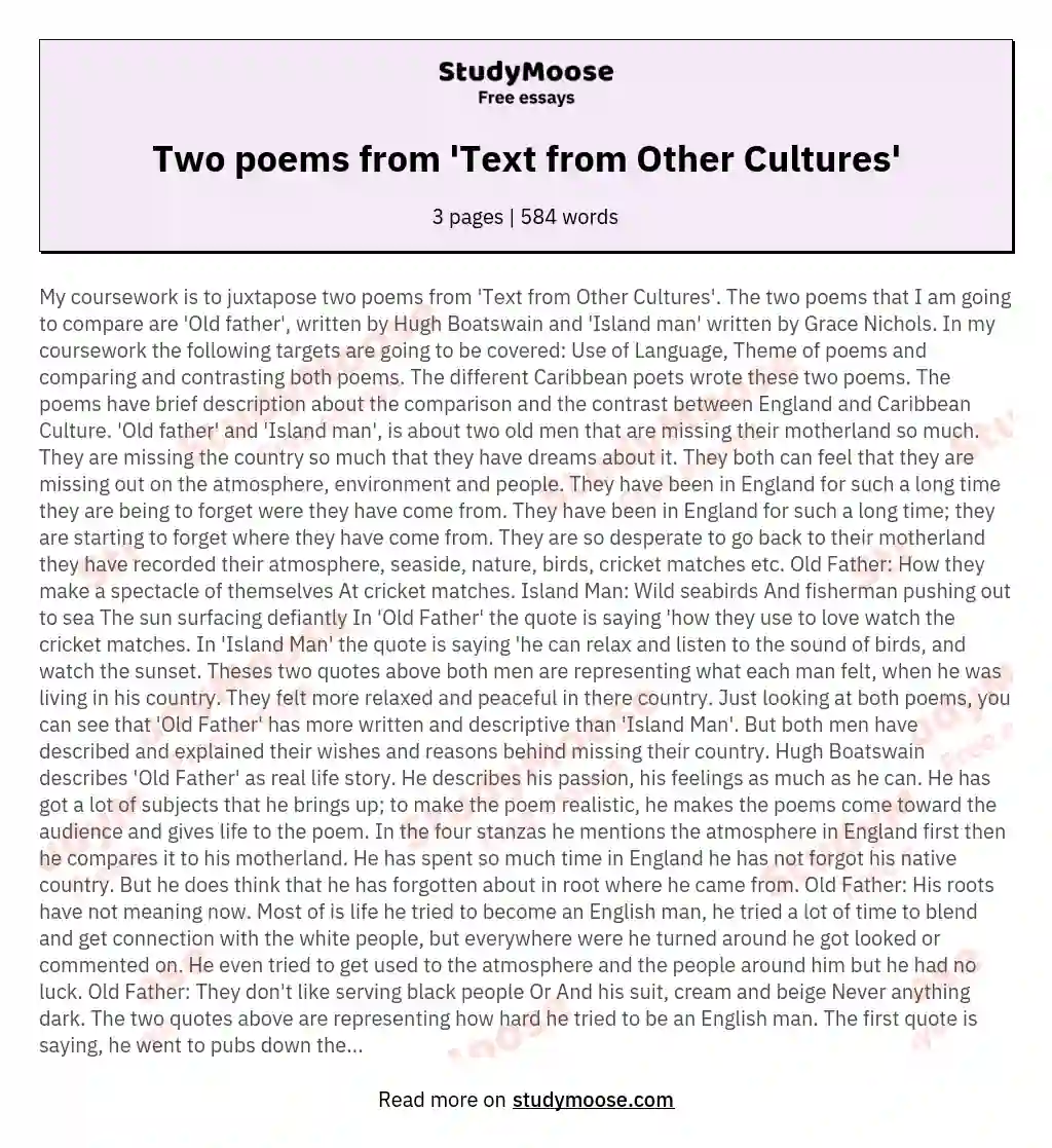 Two poems from 'Text from Other Cultures' essay