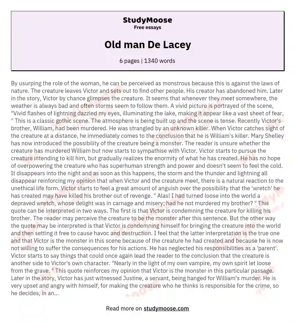 Old man De Lacey essay