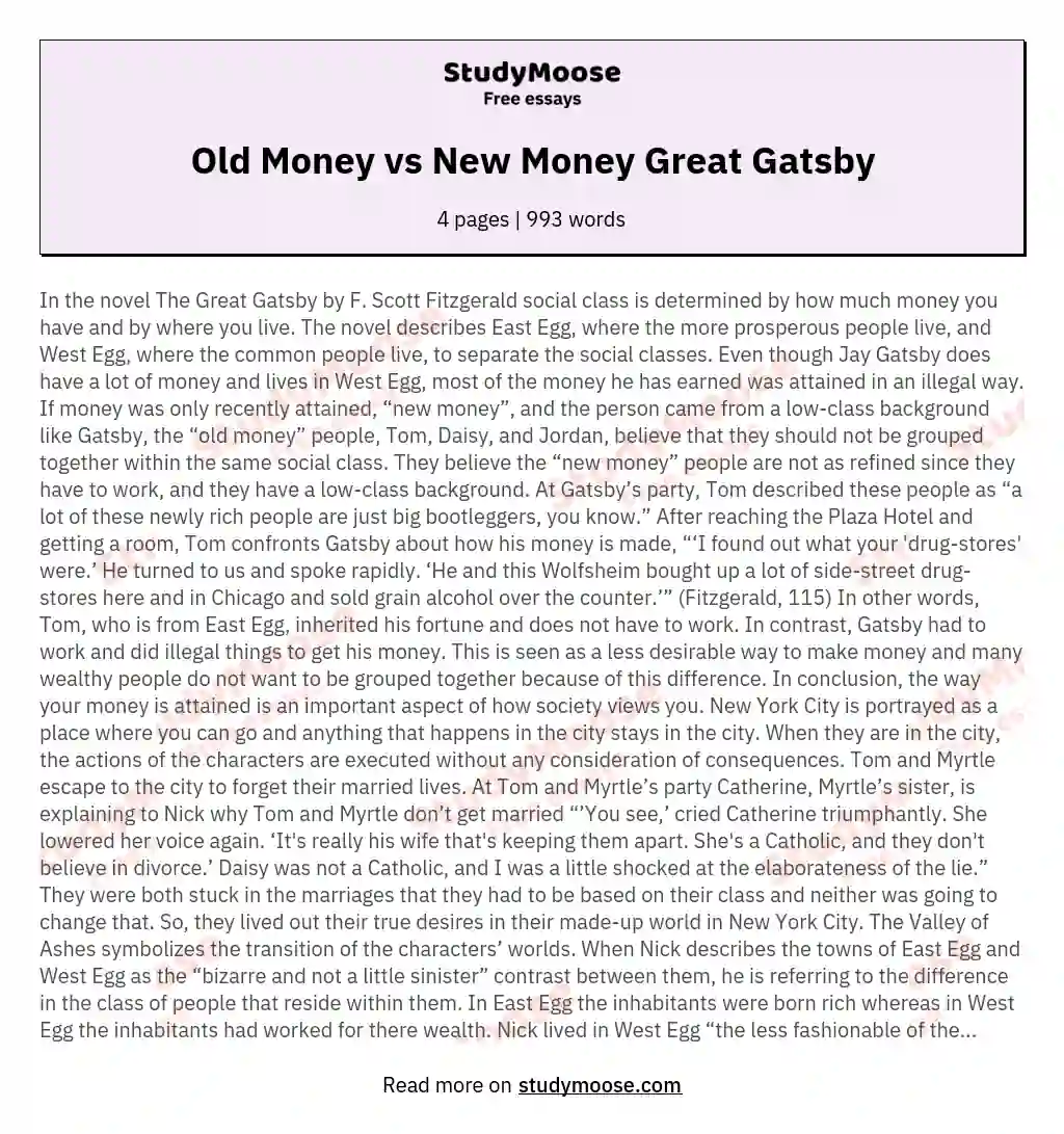 Old Money vs New Money Great Gatsby
