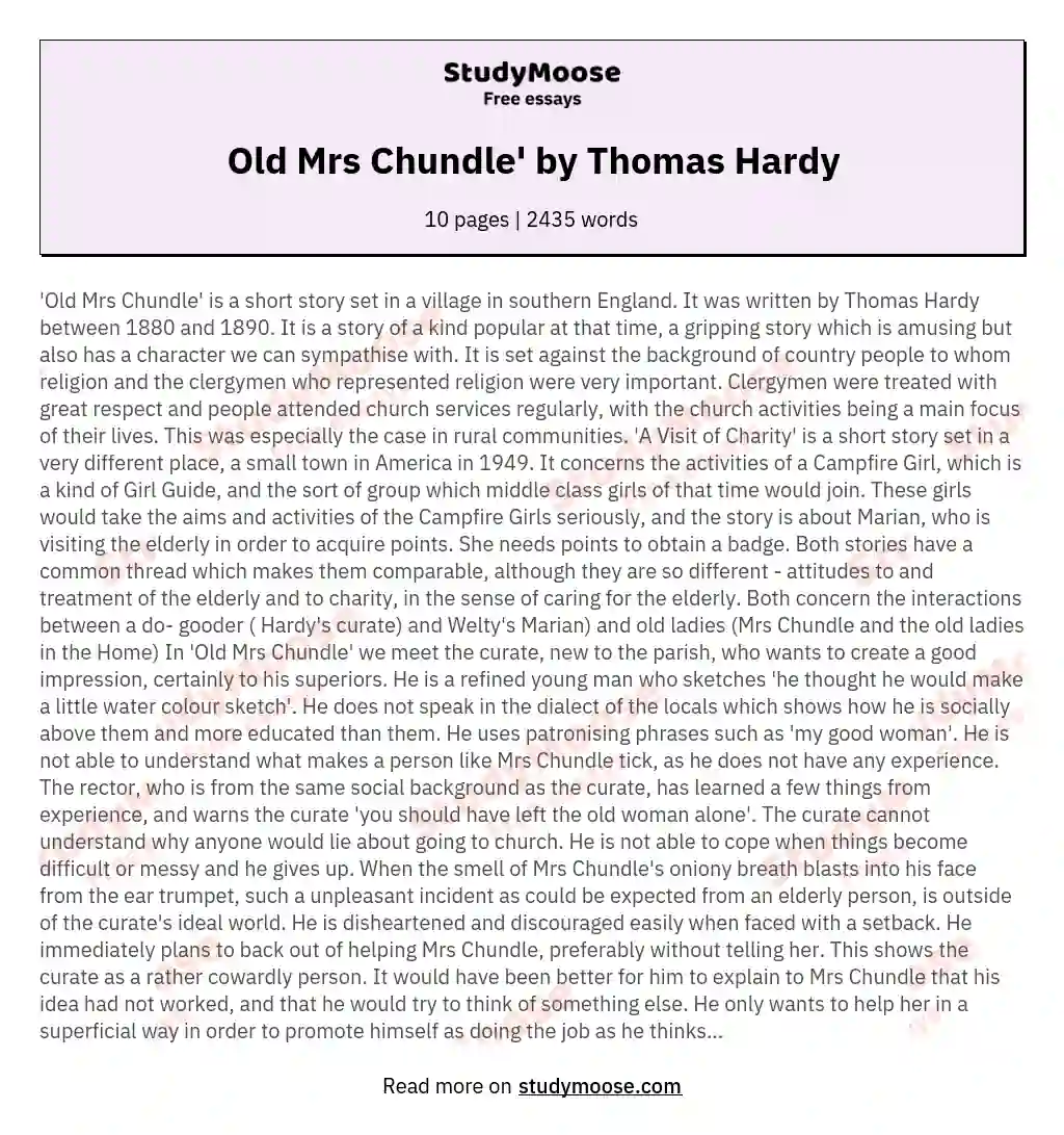 Old Mrs Chundle' by Thomas Hardy essay