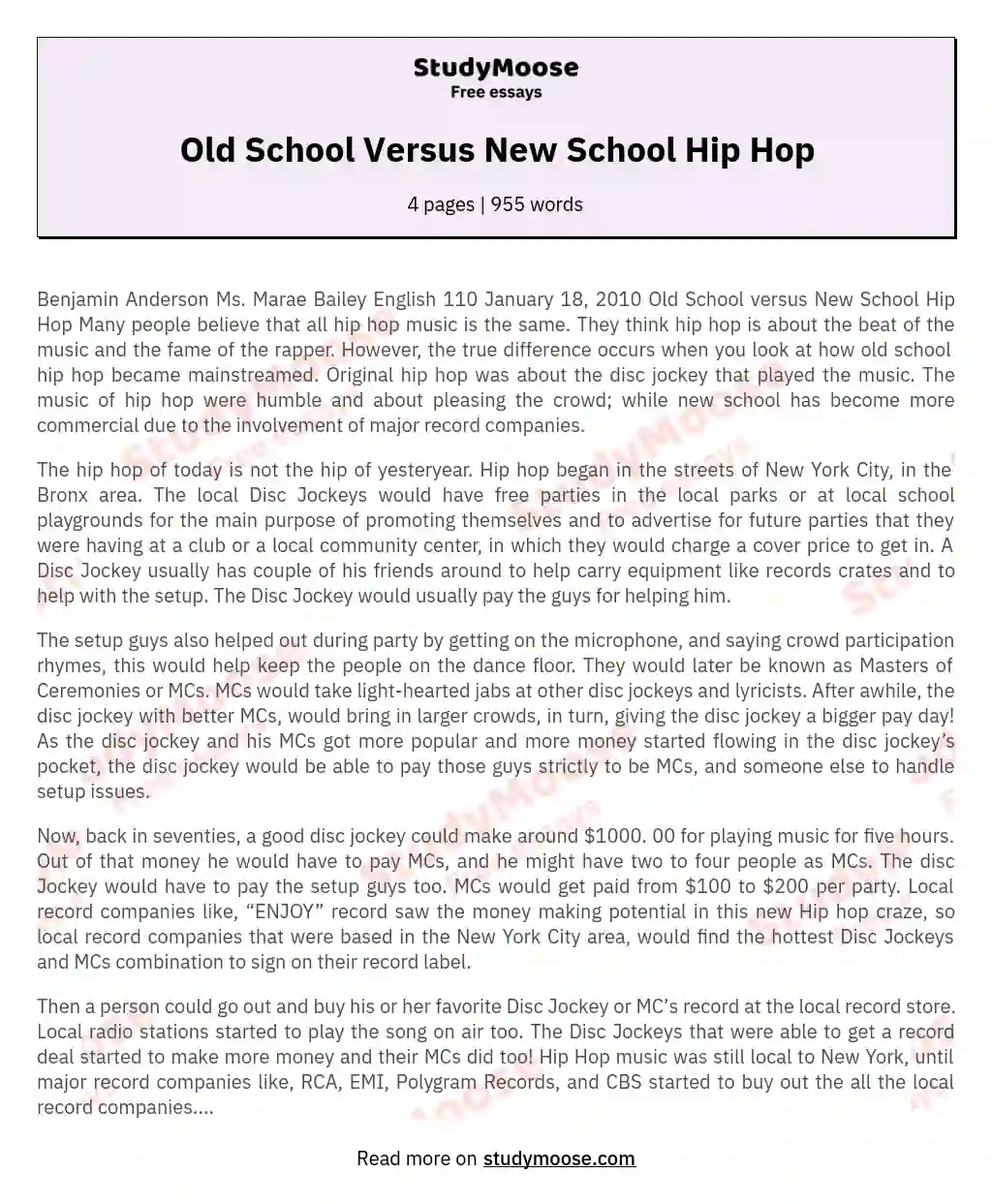 Old School Versus New School Hip Hop