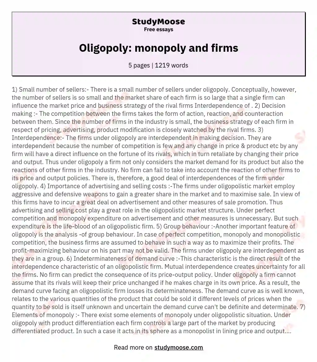Oligopoly: monopoly and firms essay