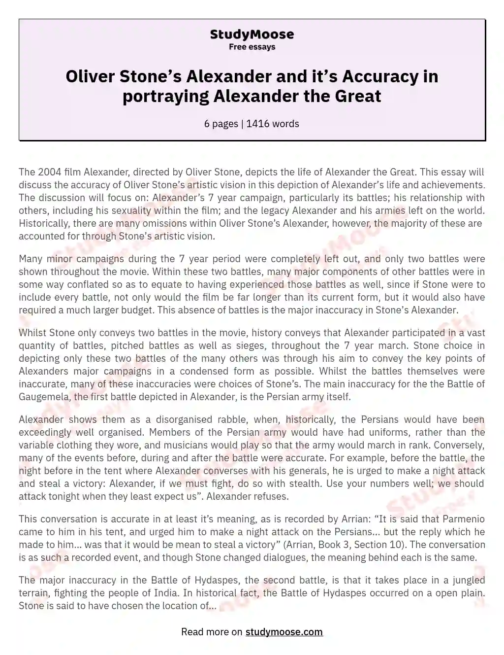 Oliver Stone’s Alexander and it’s Accuracy in portraying Alexander the Great