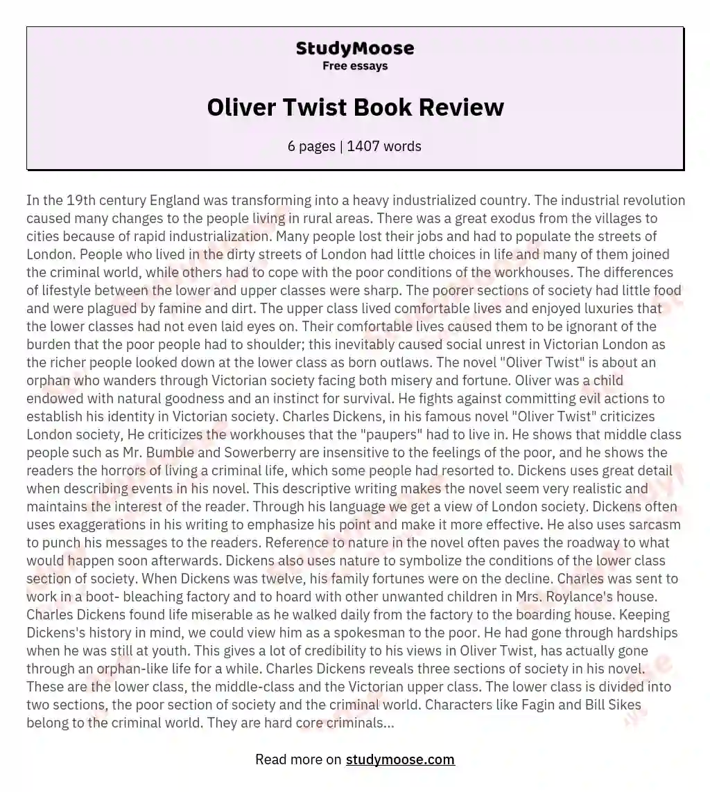 critical analysis of oliver twist by charles dickens