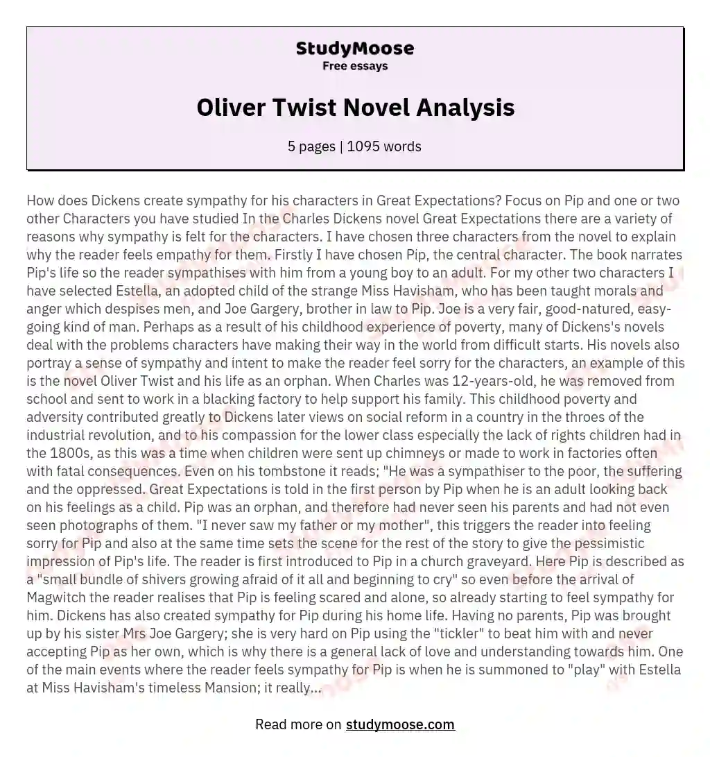 Oliver Twist Novel Analysis
