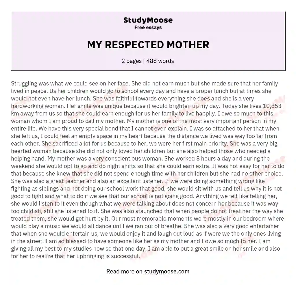 MY RESPECTED MOTHER essay