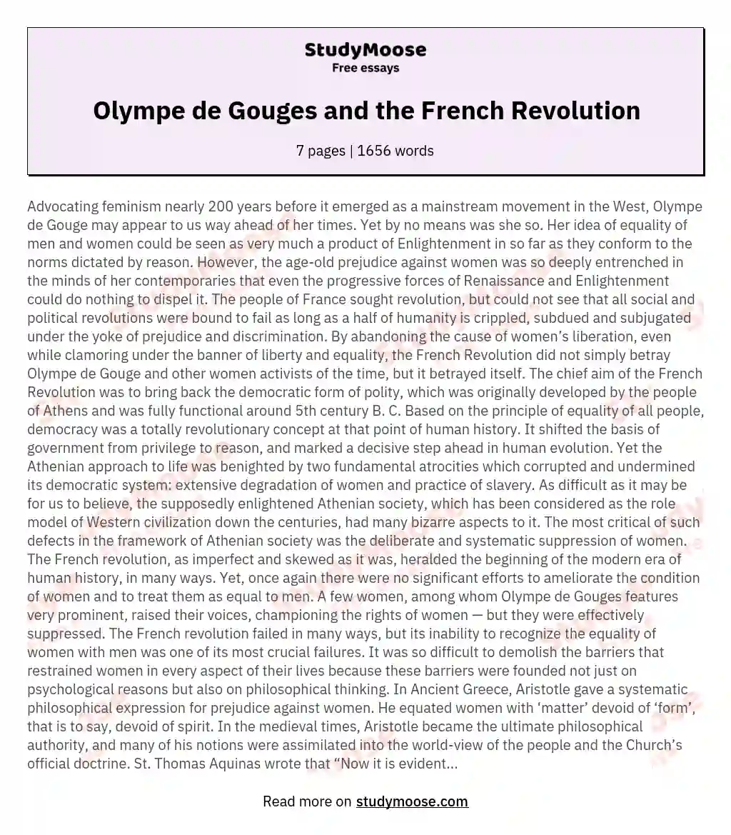 Olympe de Gouges and the French Revolution essay