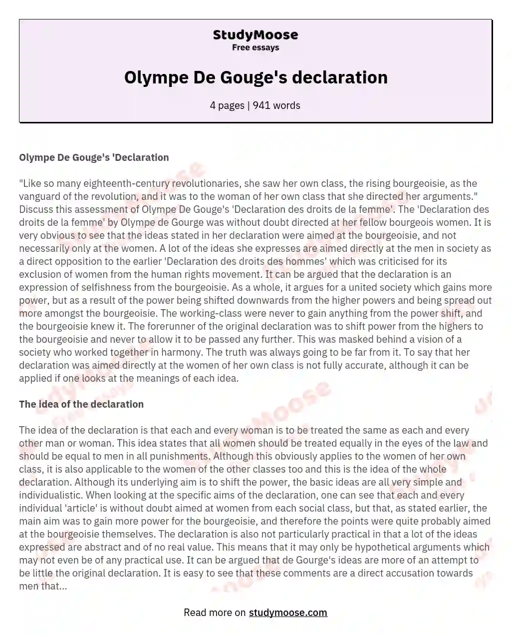 Olympe De Gouge's declaration essay