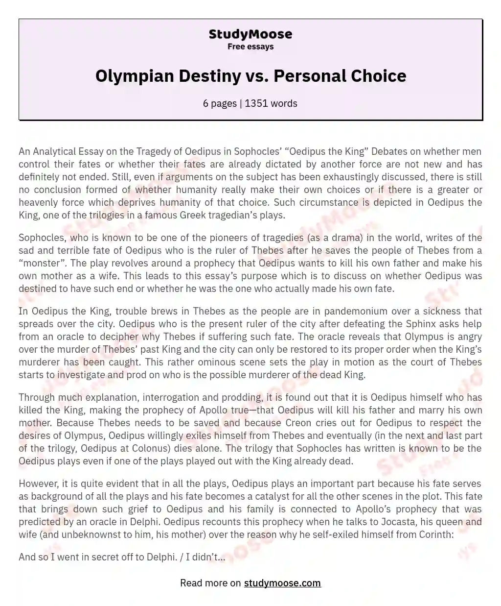 Olympian Destiny vs. Personal Choice