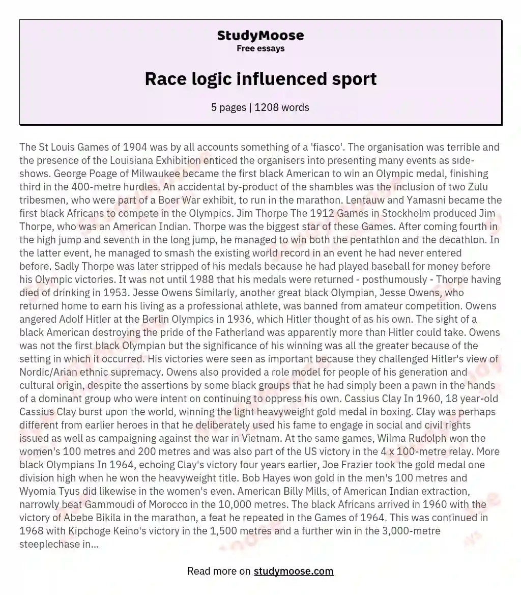 Race logic influenced sport essay