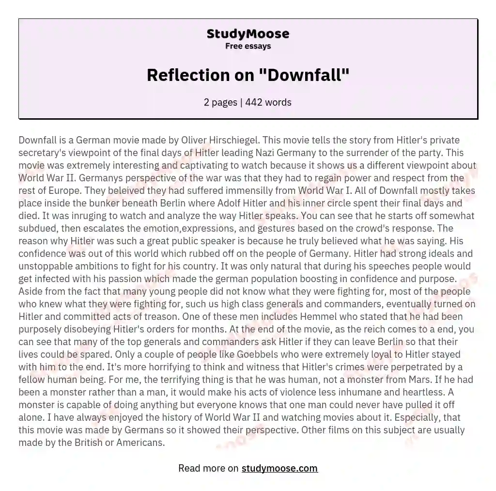 Reflection on "Downfall" essay