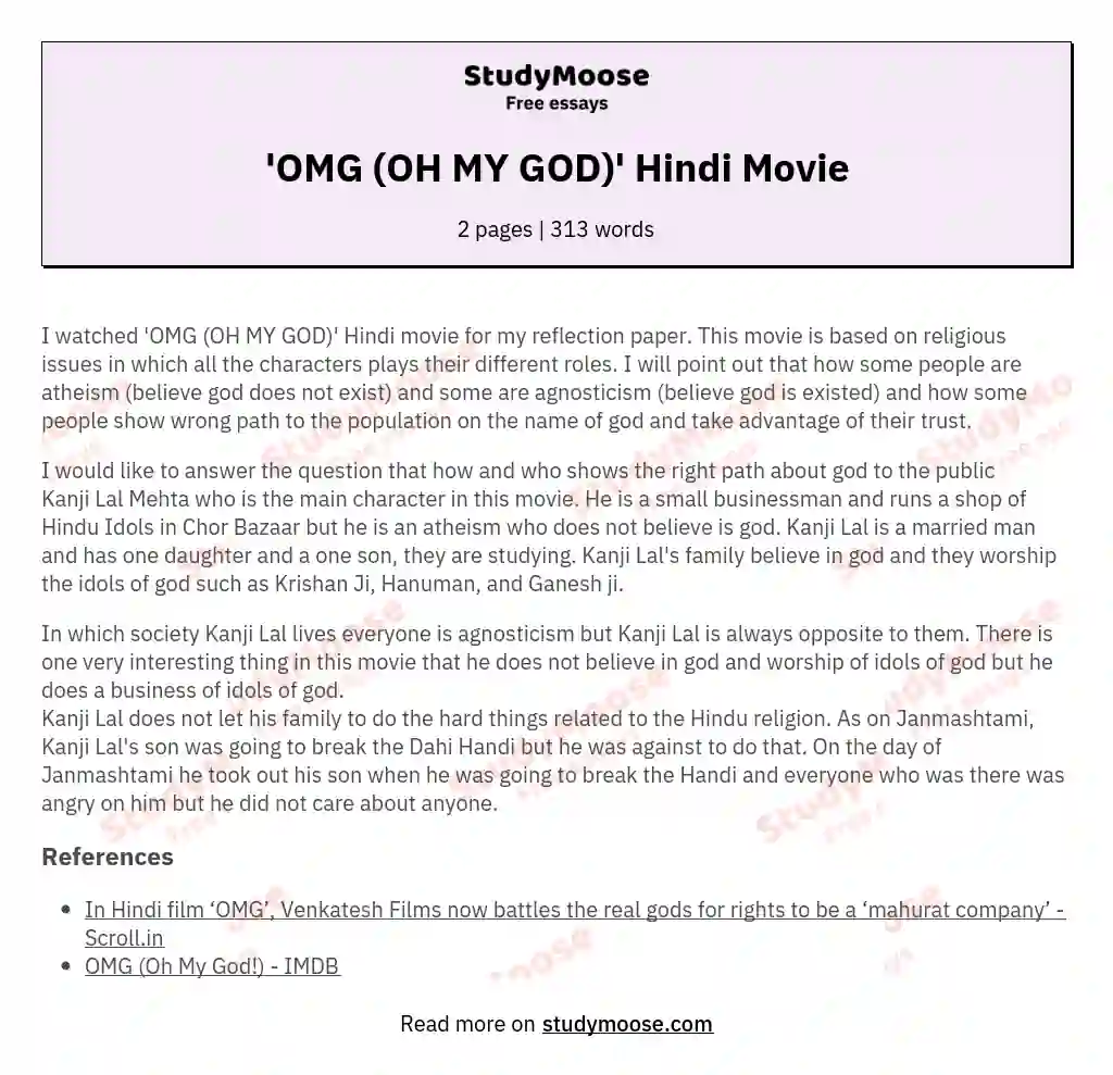 'OMG (OH MY GOD)' Hindi Movie essay