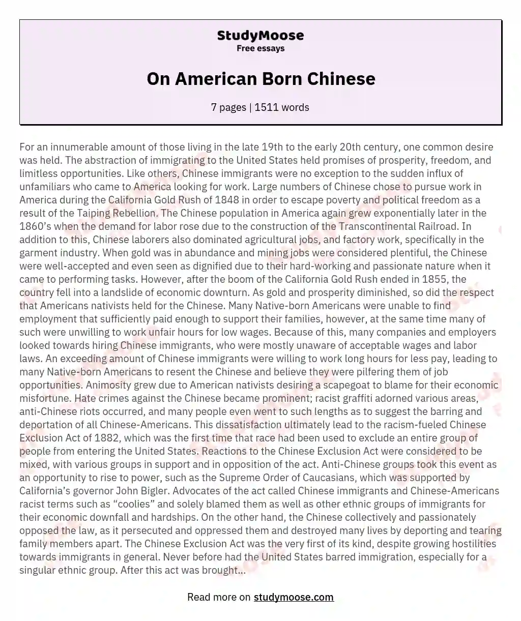 On American Born Chinese essay