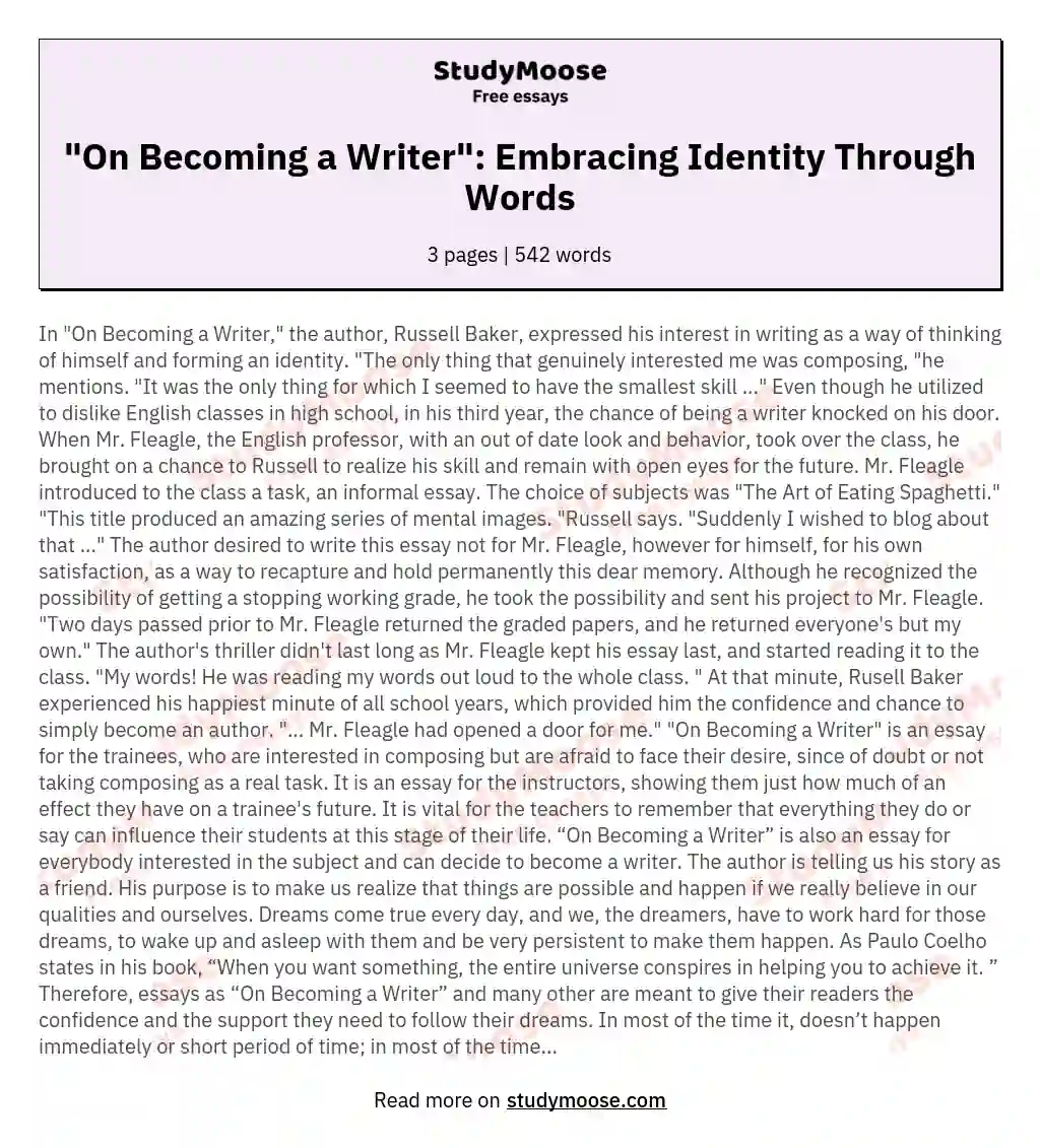 "On Becoming a Writer": Embracing Identity Through Words essay