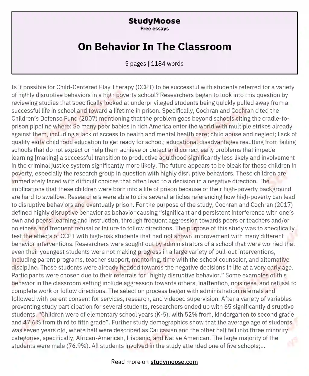 On Behavior In The Classroom essay