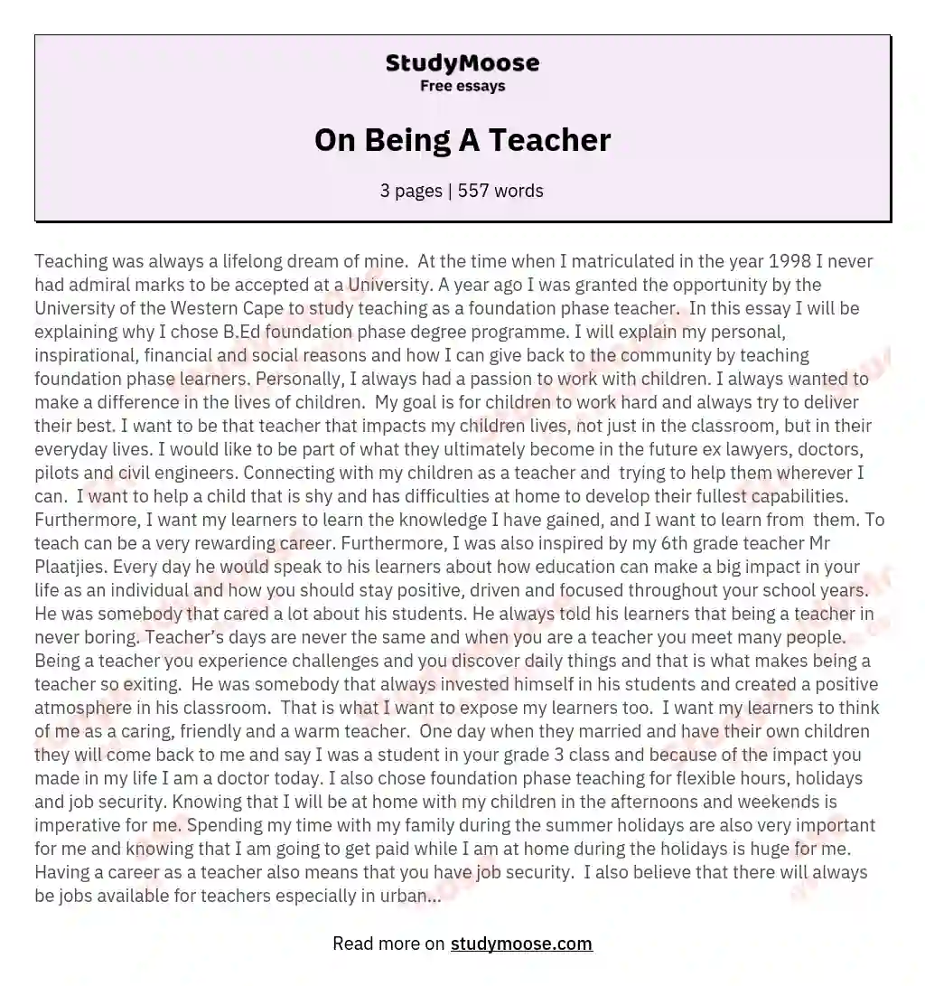 On Being A Teacher essay