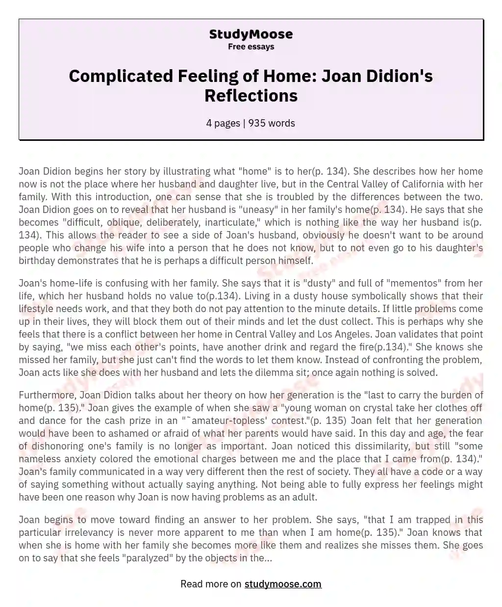 Complicated Feeling of Home: Joan Didion's Reflections essay