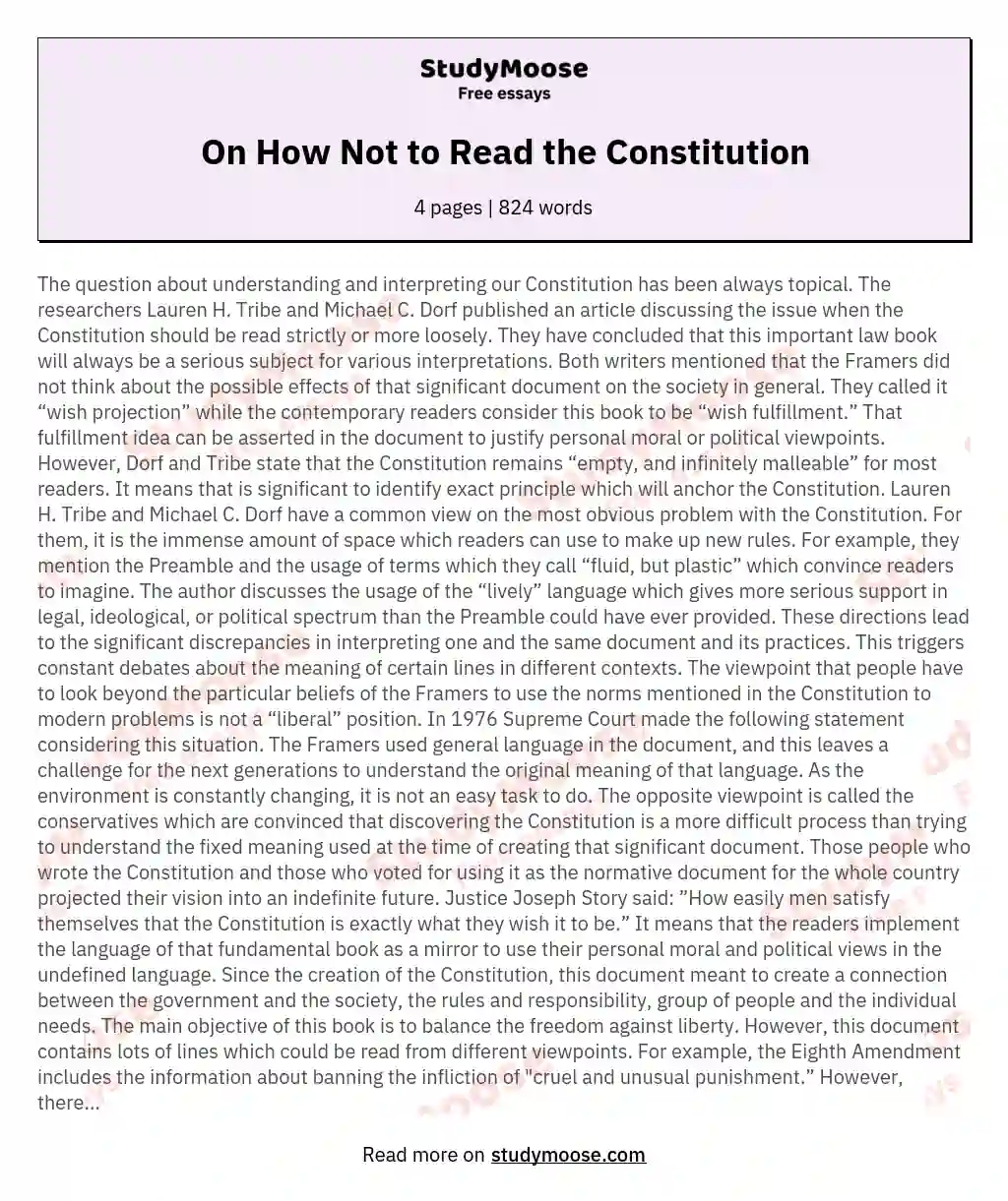 On How Not to Read the Constitution essay