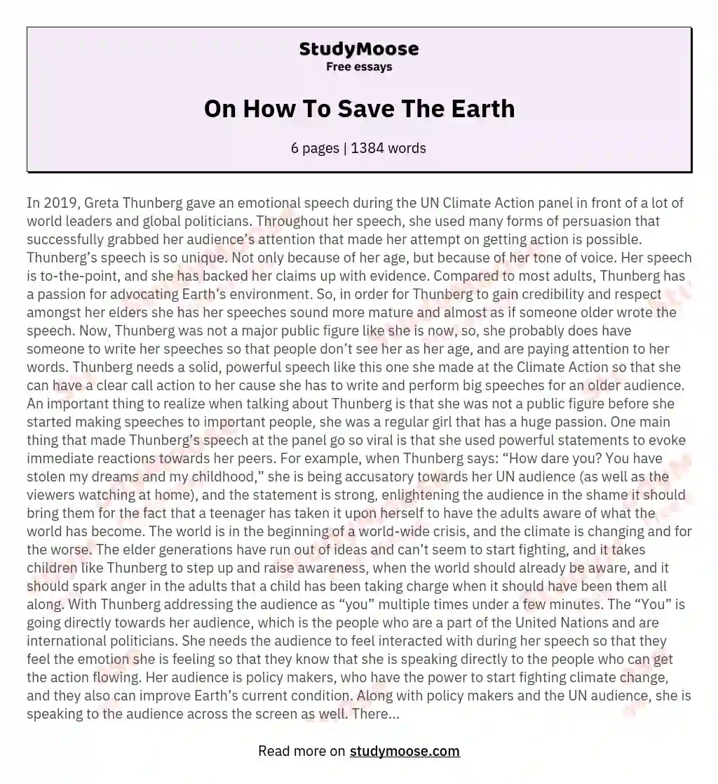 On How To Save The Earth essay