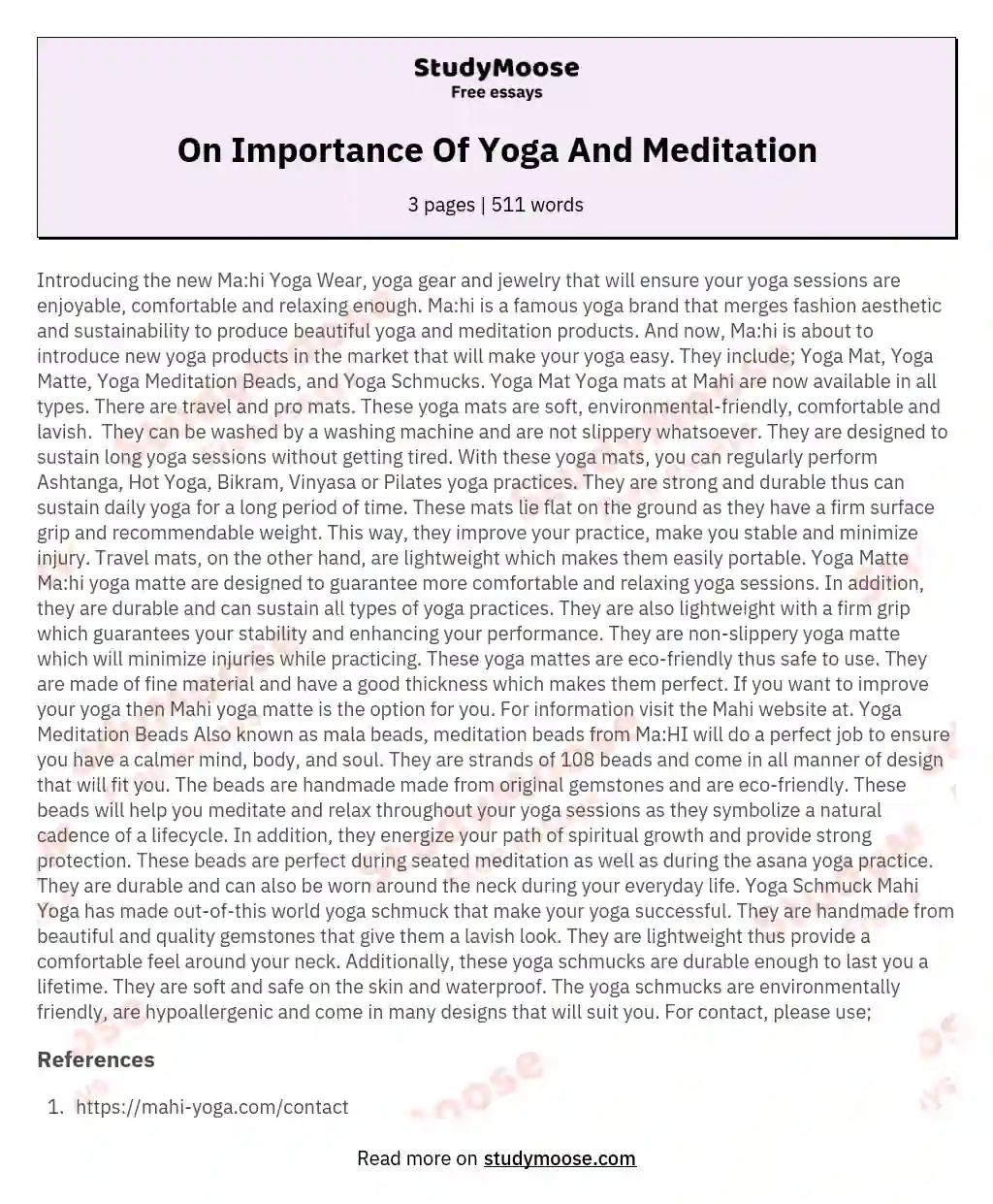 On Importance Of Yoga And Meditation essay