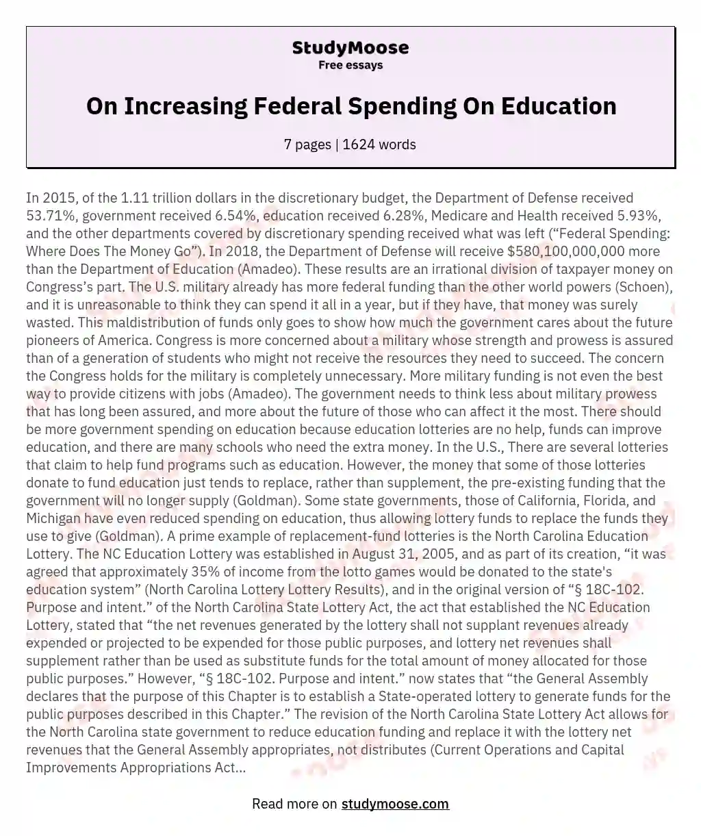 On Increasing Federal Spending On Education essay