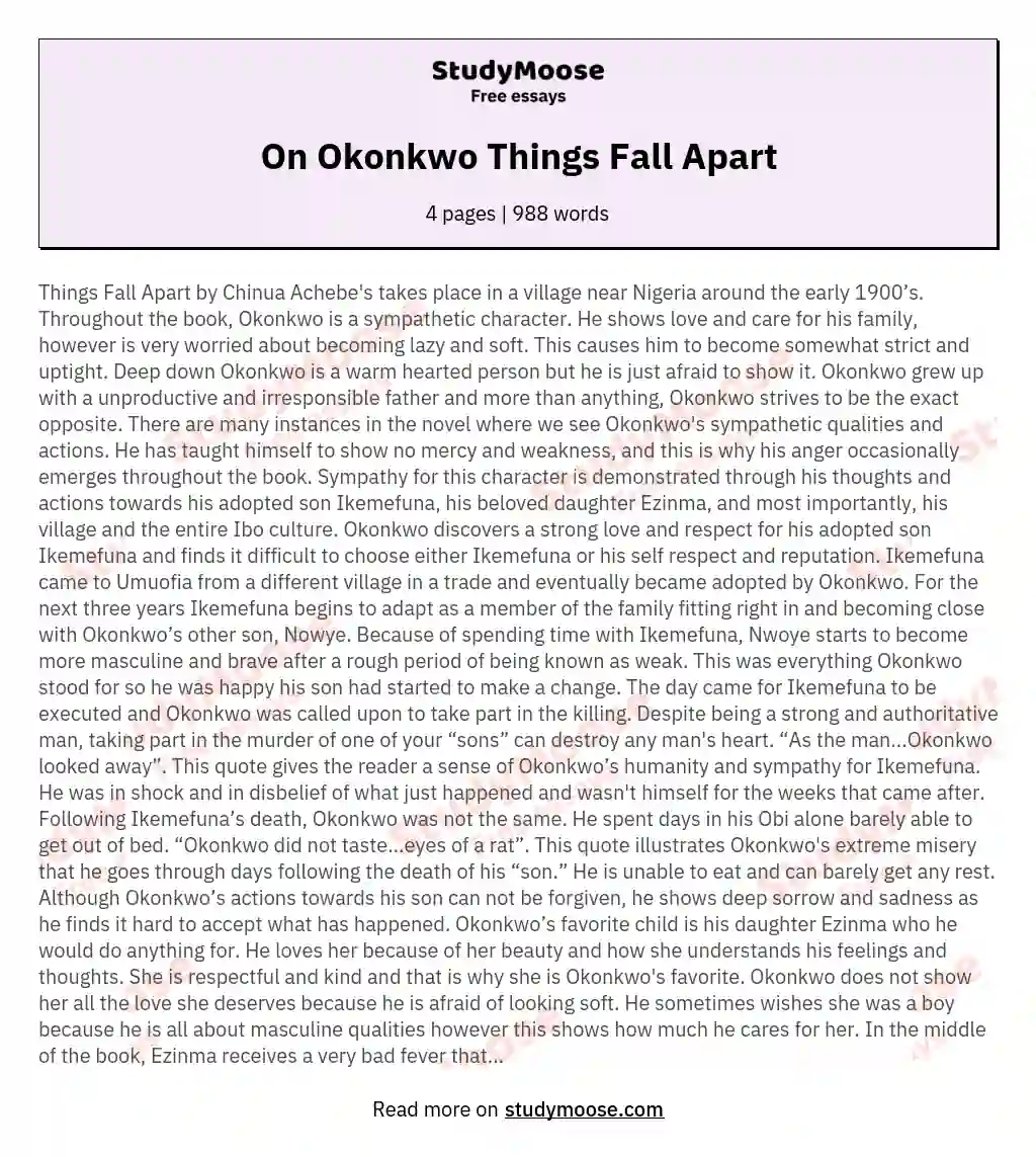 On Okonkwo Things Fall Apart essay