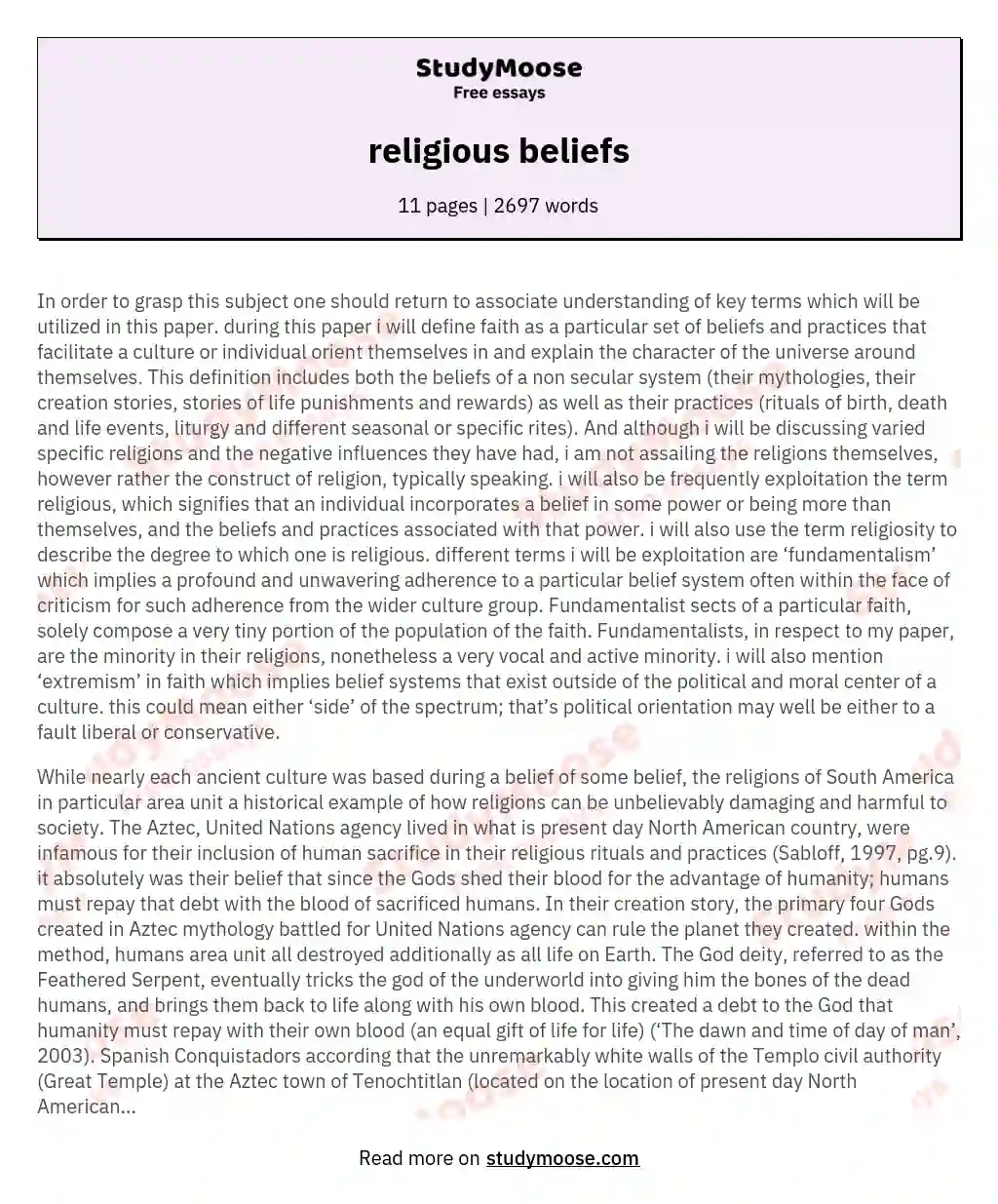 religious beliefs essay