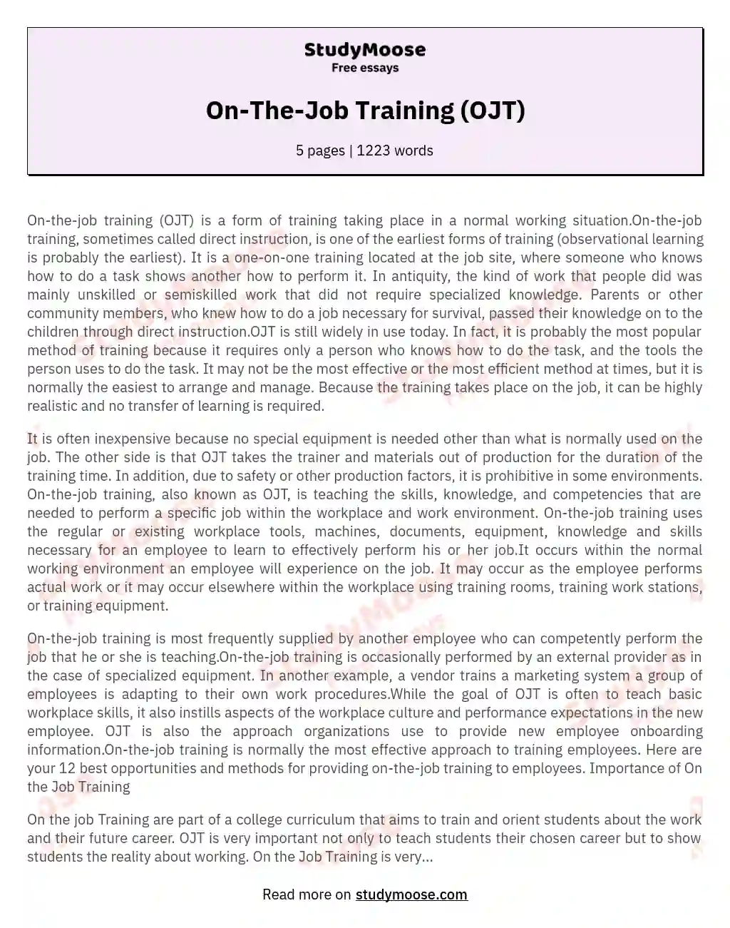 essay about training experience