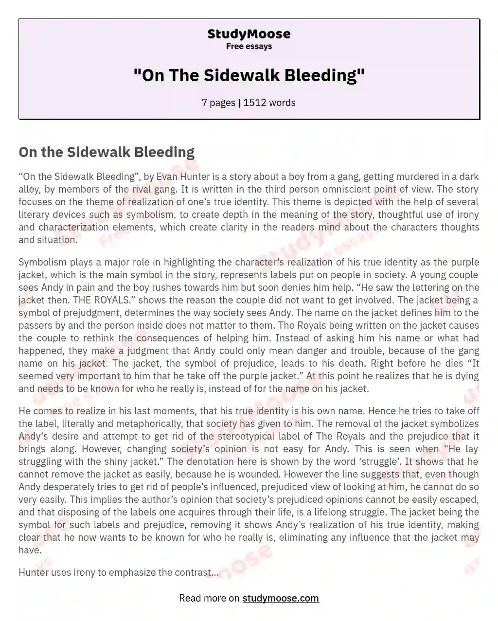 "On The Sidewalk Bleeding" essay