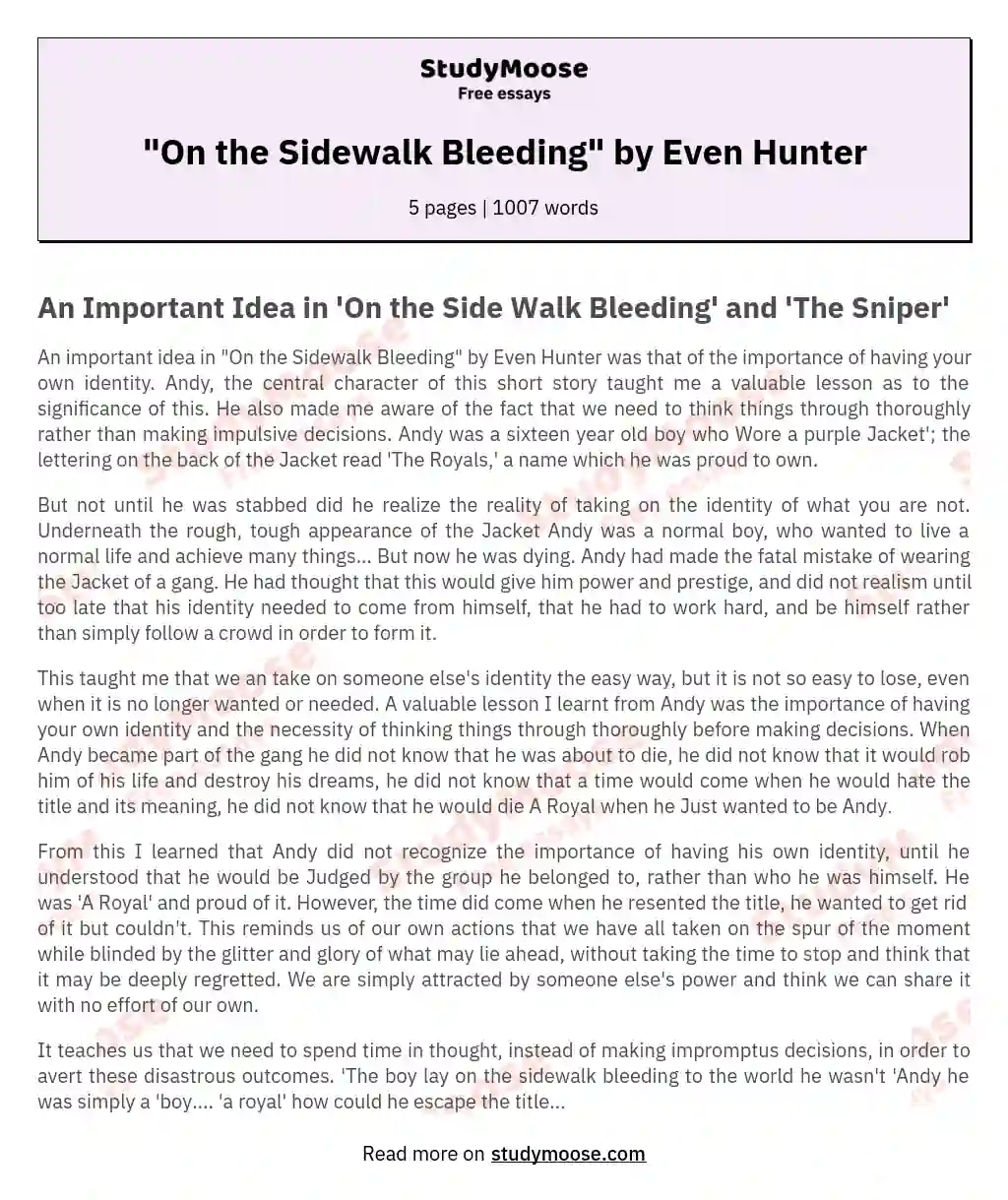 "On the Sidewalk Bleeding" by Even Hunter essay