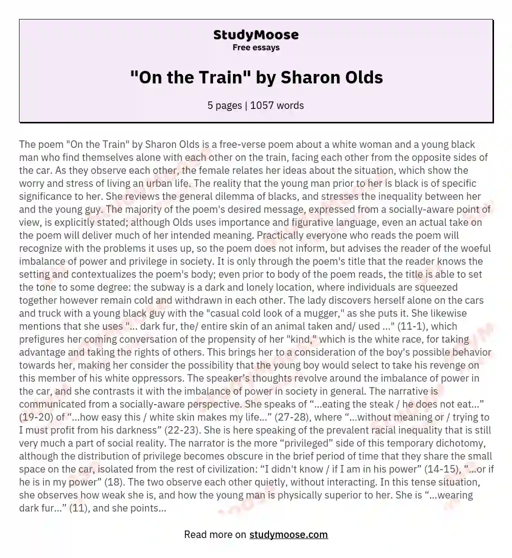 "On the Train" by Sharon Olds essay