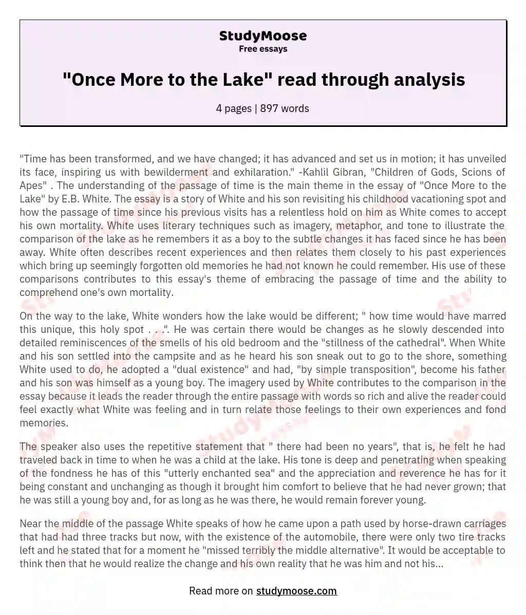 "Once More to the Lake" read through analysis essay