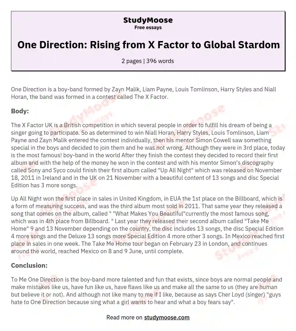 One Direction: Rising from X Factor to Global Stardom essay