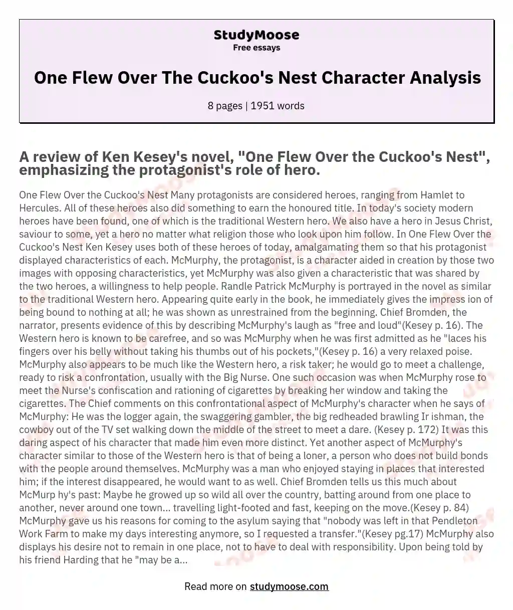 One Flew Over The Cuckoo's Nest Character Analysis essay