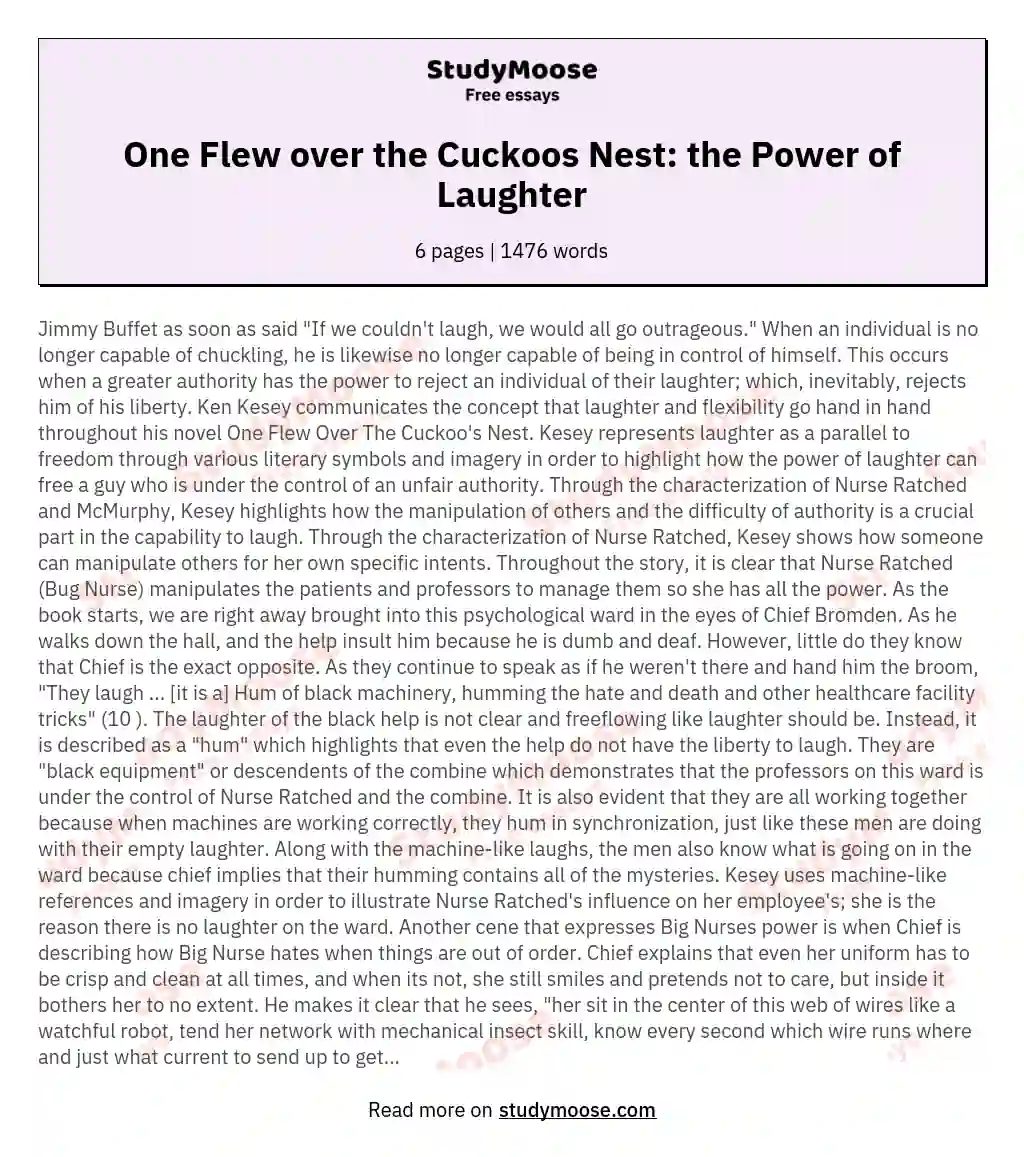 One Flew over the Cuckoos Nest: the Power of Laughter essay