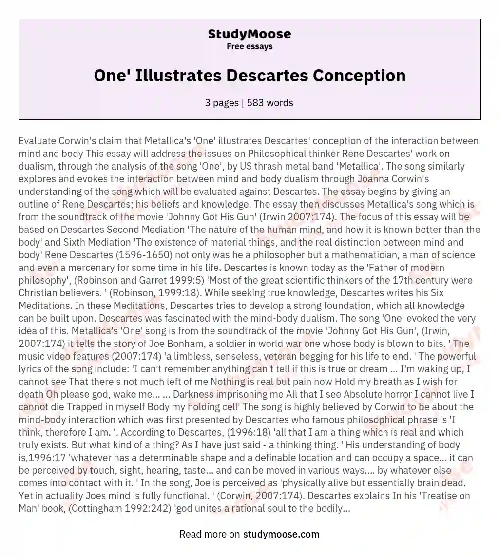 One' Illustrates Descartes Conception essay