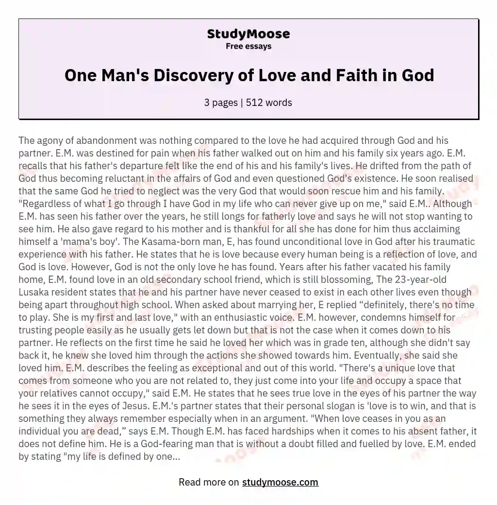 One Man's Discovery of Love and Faith in God essay