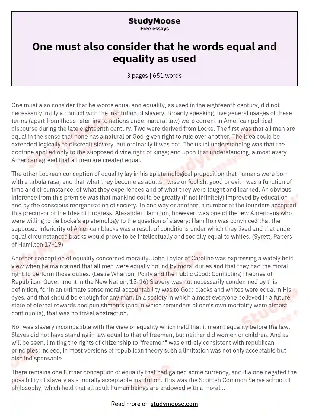 One must also consider that he words equal and equality as used essay
