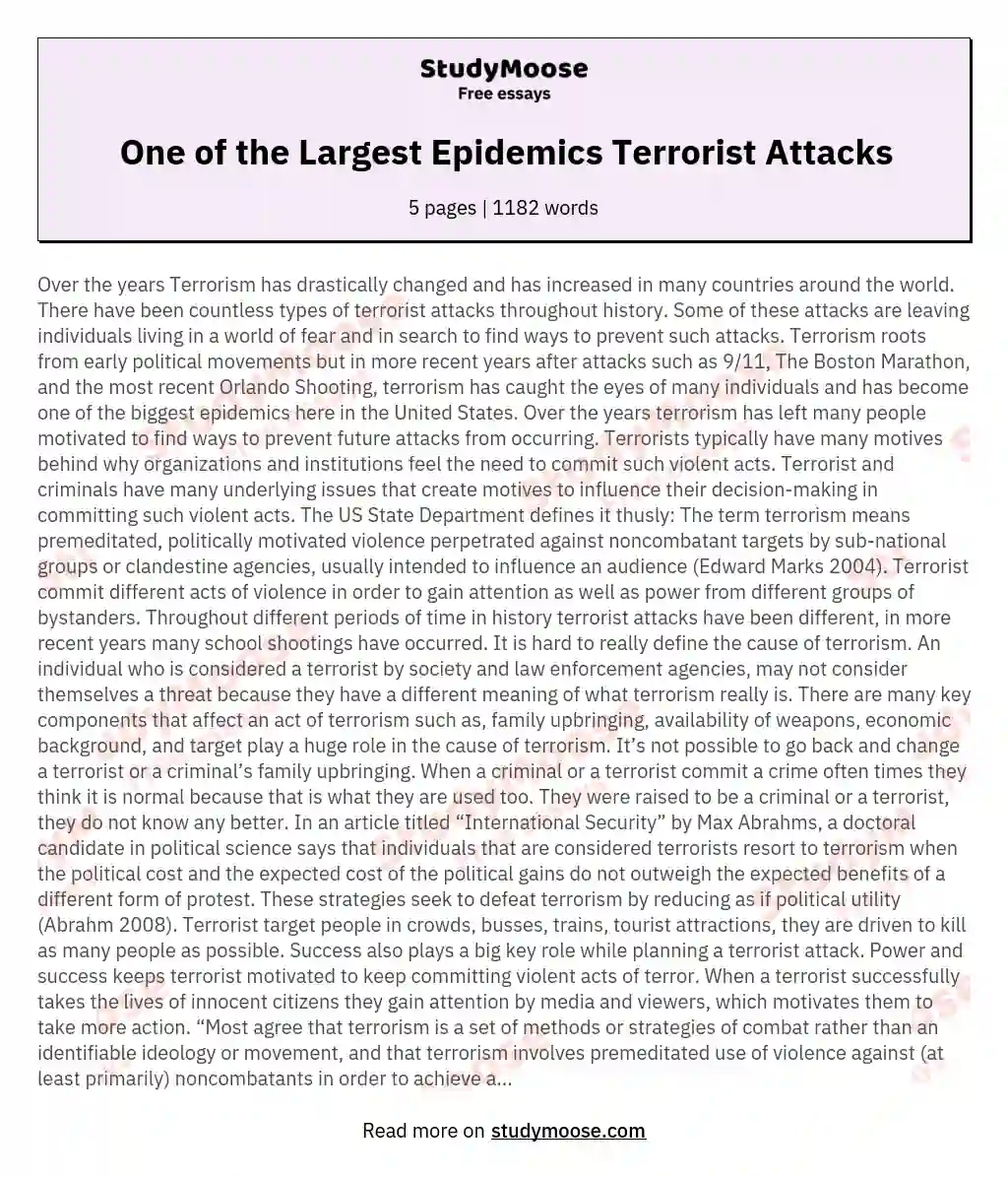 One of the Largest Epidemics Terrorist Attacks essay