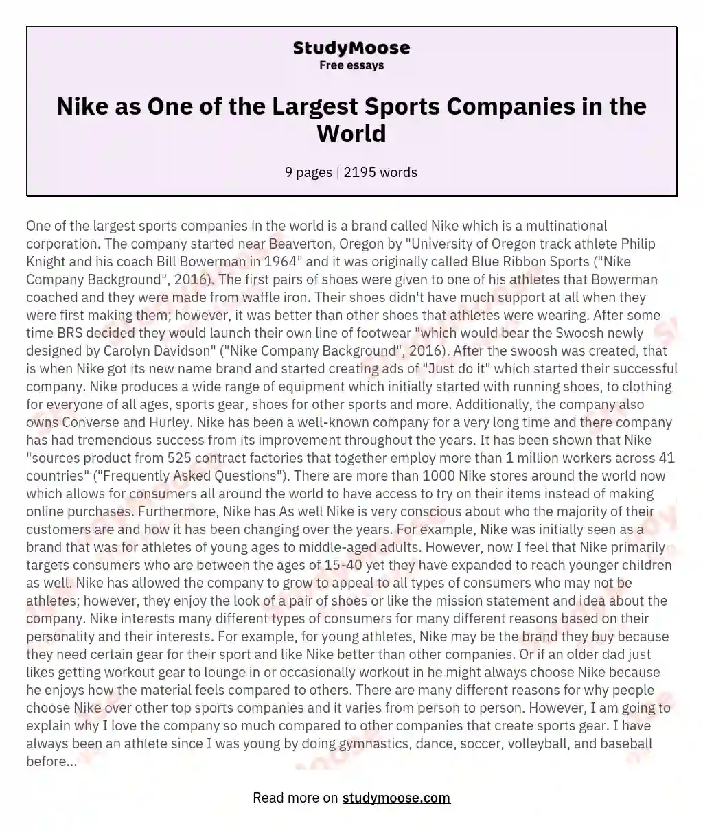 Nike as One of the Largest Sports Companies in the World essay