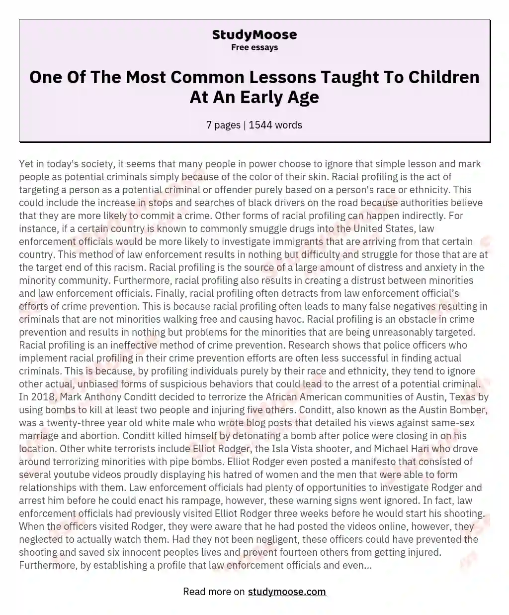 One Of The Most Common Lessons Taught To Children At An Early Age essay