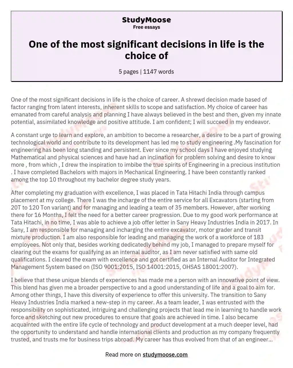 best decision in life essay