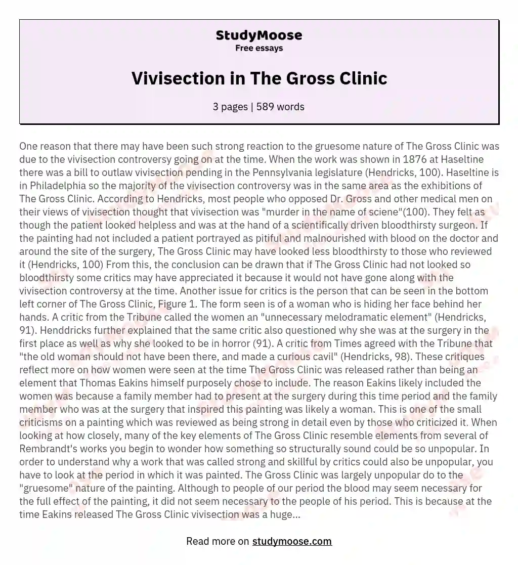 Vivisection in The Gross Clinic essay