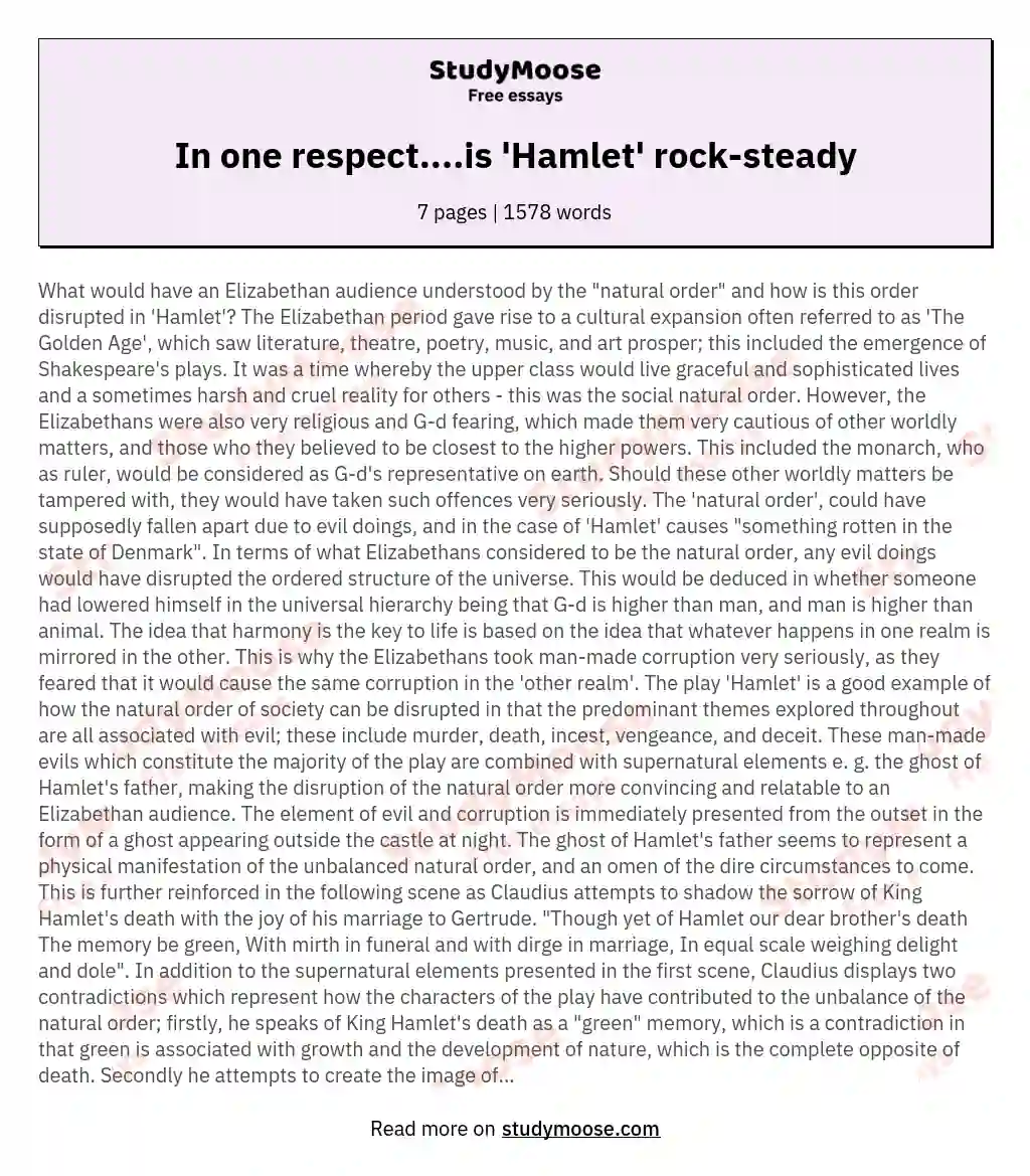 In one respect....is 'Hamlet' rock-steady essay