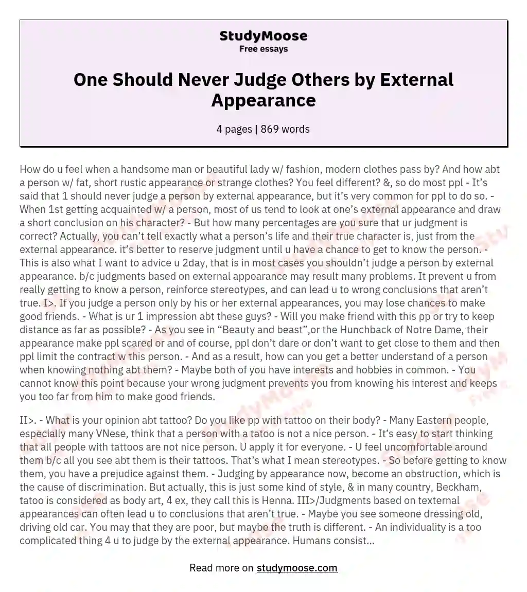 essay on never judge anyone by appearance